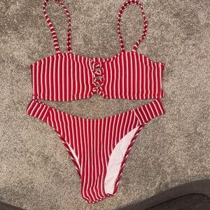 Cupshe Striped Red Swimwear Set
